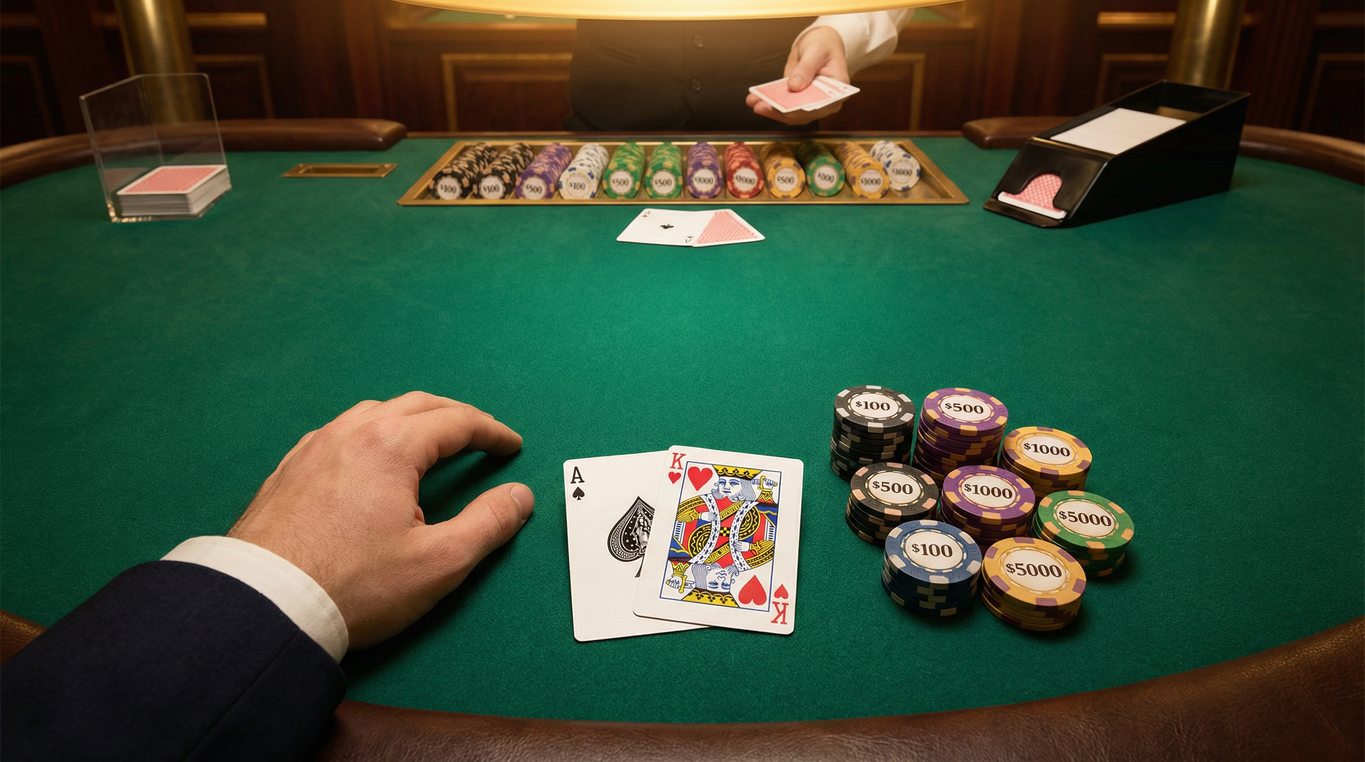 菠菜平台21点游戏桌面，展示玩家手牌和筹码